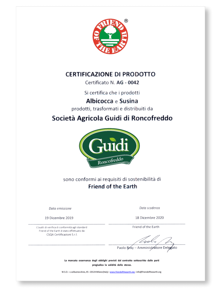 certificato guidi frutta sostenibile