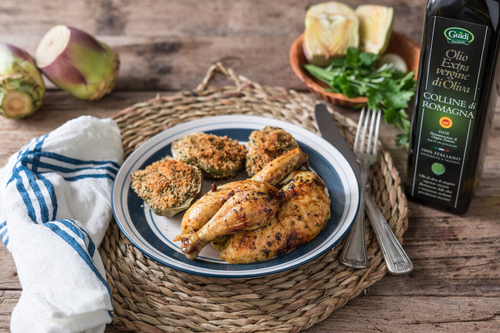 galletto al forno con carciofi panati ricetta